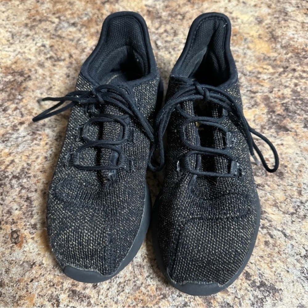 Adidas Black Gold Glitter Tubular Shadow Athletic Running Sneakers Kids Size 1 - Picture 3 of 8